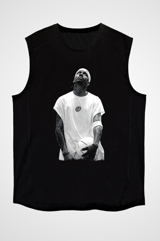Allen Iverson Baskılı Unisex Siyah Kolsuz Tişört - Tshirt