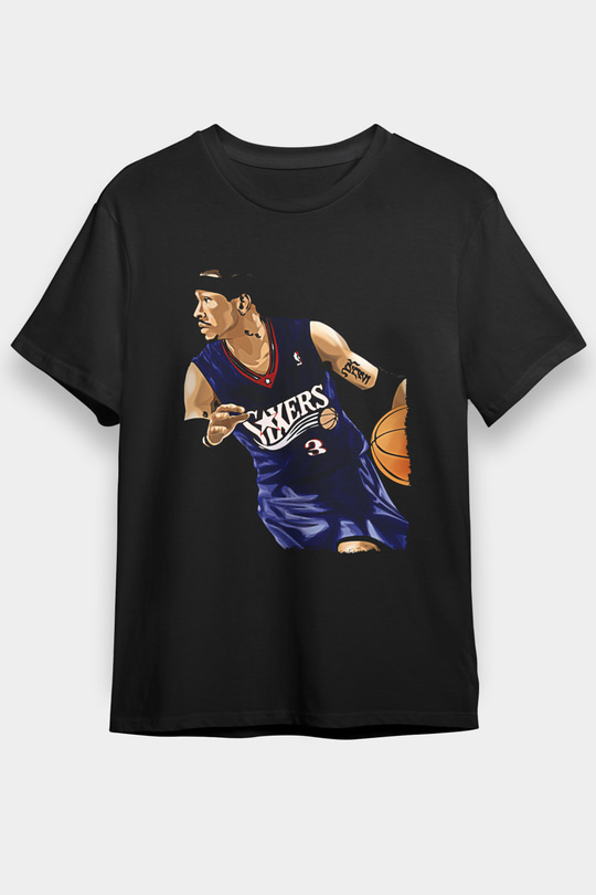 Allen Iverson Baskılı Unisex Siyah Tişört - Tshirt