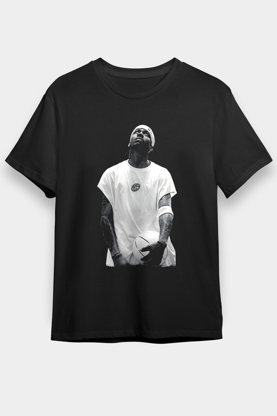 Allen Iverson Baskılı Unisex Siyah Tişört - Tshirt