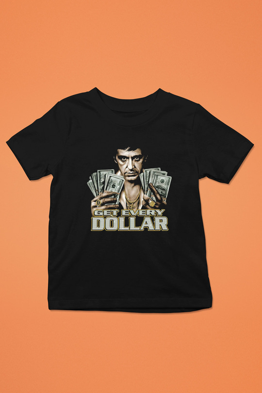 Alpacino Get Every Dollar Baskılı Siyah Unisex Çocuk Tişört