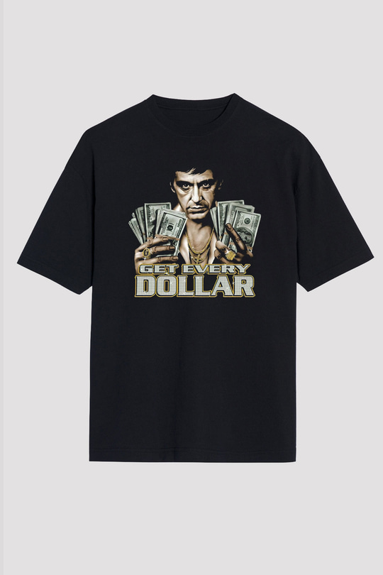 Alpacino Get Every Dollar Siyah Unisex Oversize Tişört T-Shirt