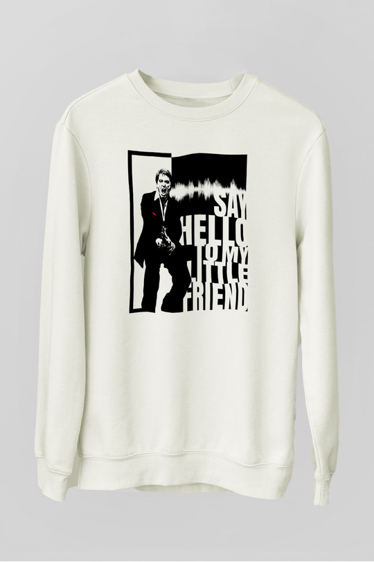 Alpacino Say Hello To My Little Friend Beyaz Unisex Sweatshirt