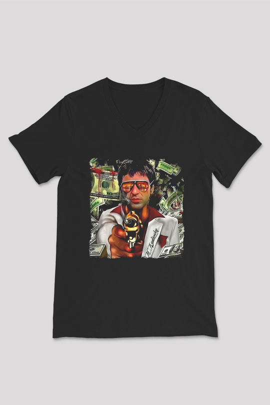 Alpacino Siyah Unisex V Yaka Tişört