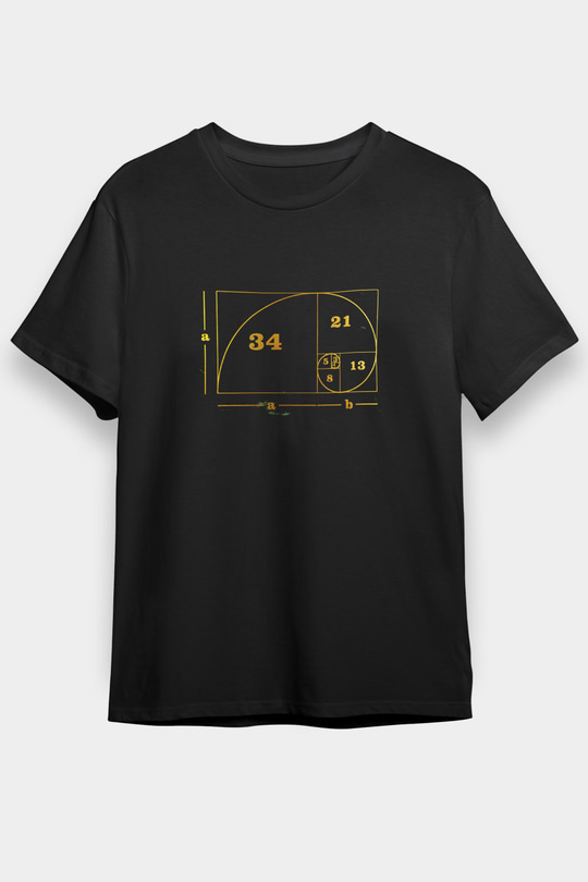 Altın Oran Renkli Baskılı Unisex Siyah Tişört - Tshirt