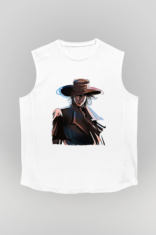 Alucard Baskılı Beyaz Unisex Kolsuz Tişört - Tshirt