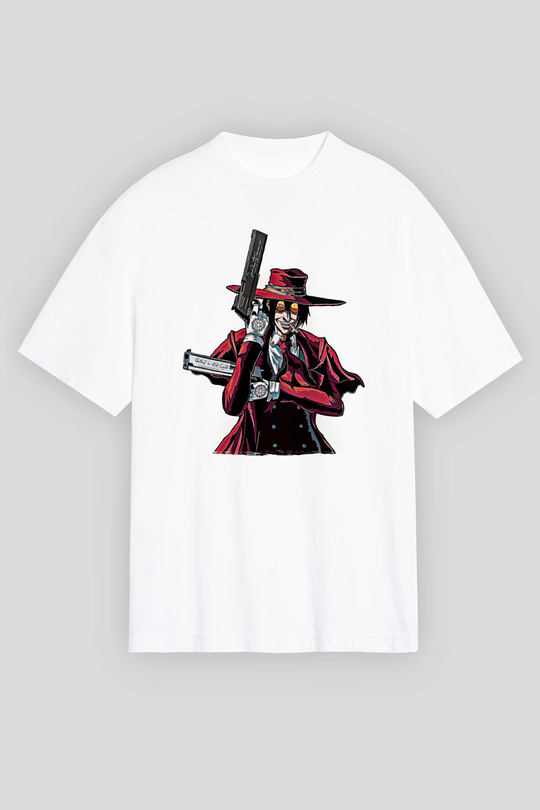 Alucard Baskılı Beyaz Unisex Oversize Tişört - Tshirt
