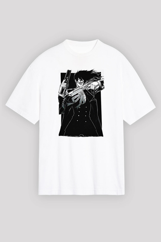 Alucard Baskılı Beyaz Unisex Oversize Tişört - Tshirt