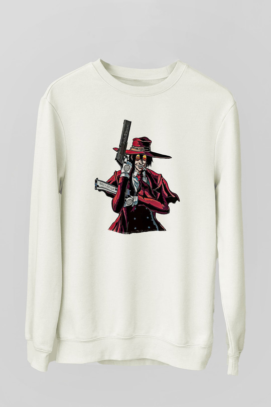 Alucard Baskılı Beyaz Unisex Sweatshirt