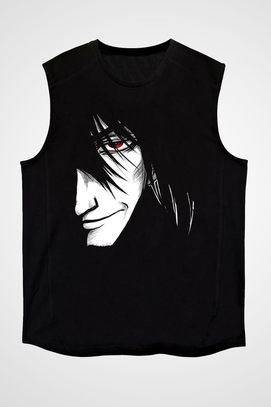 Alucard Baskılı Unisex Siyah Kolsuz Tişört - Tshirt