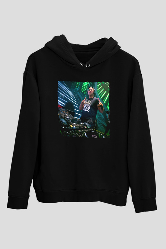 Aly & Fila Siyah Unisex Kapüşonlu Sweatshirt