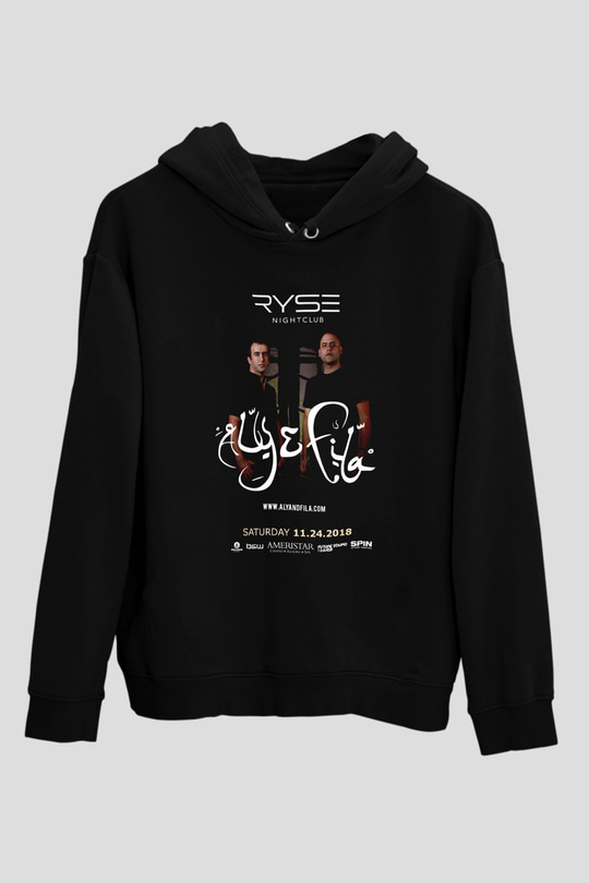 Aly & Fila Siyah Unisex Kapüşonlu Sweatshirt