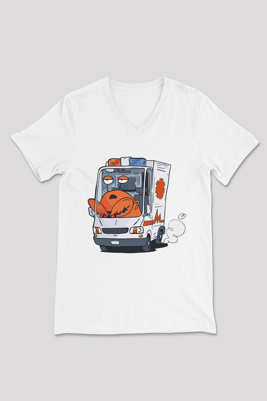 Ambulans şoförü Beyaz Unisex V Yaka Tişört