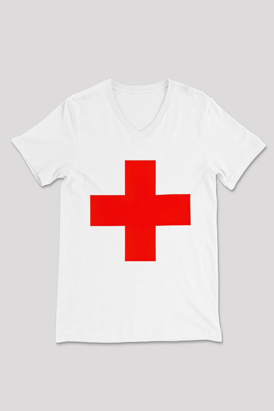 Ambulans şoförü Beyaz Unisex V Yaka Tişört T-Shirt