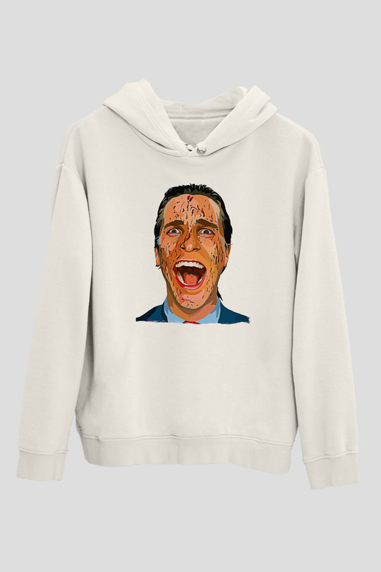 American Psycho Baskılı Beyaz Unisex Hoodie
