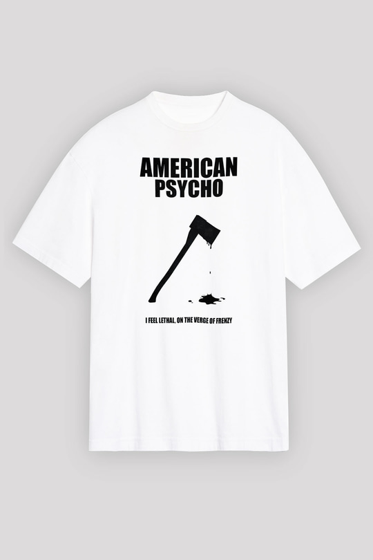 American Psycho Baskılı Beyaz Unisex Oversize Tişört - Tshirt