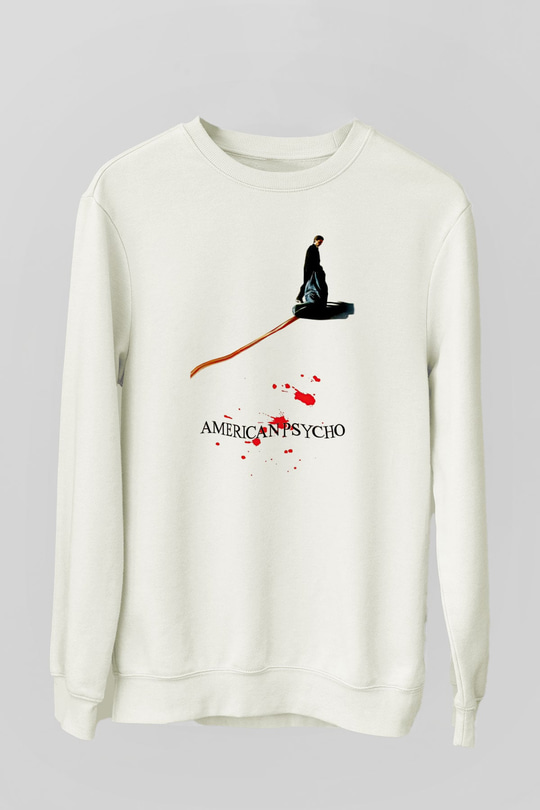 American Psycho Baskılı Beyaz Unisex Sweatshirt