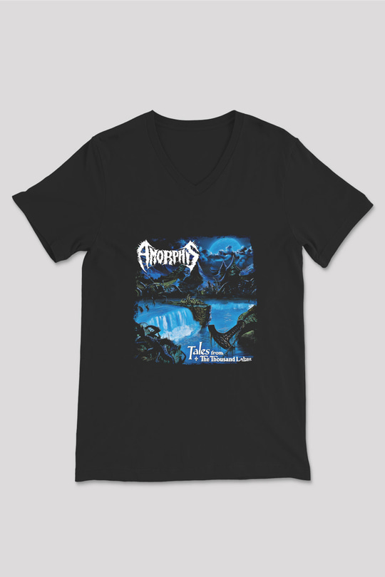 Amorphis Baskılı Unisex Siyah V Yaka Tişört