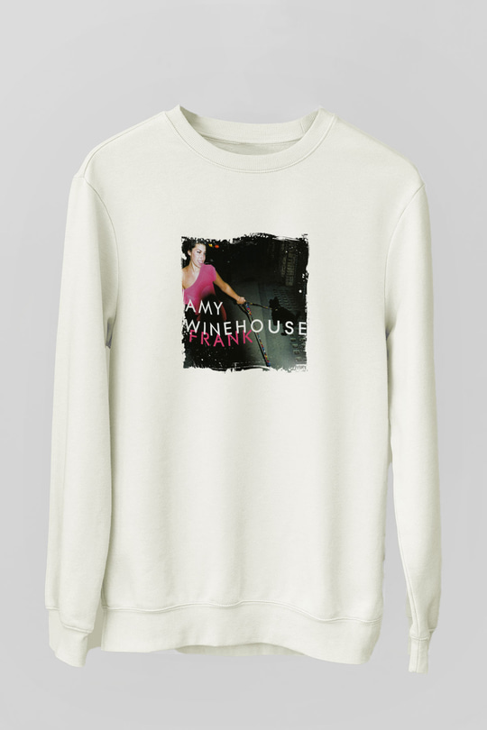 Amy Winehouse Baskılı Unisex Beyaz Sweatshirt