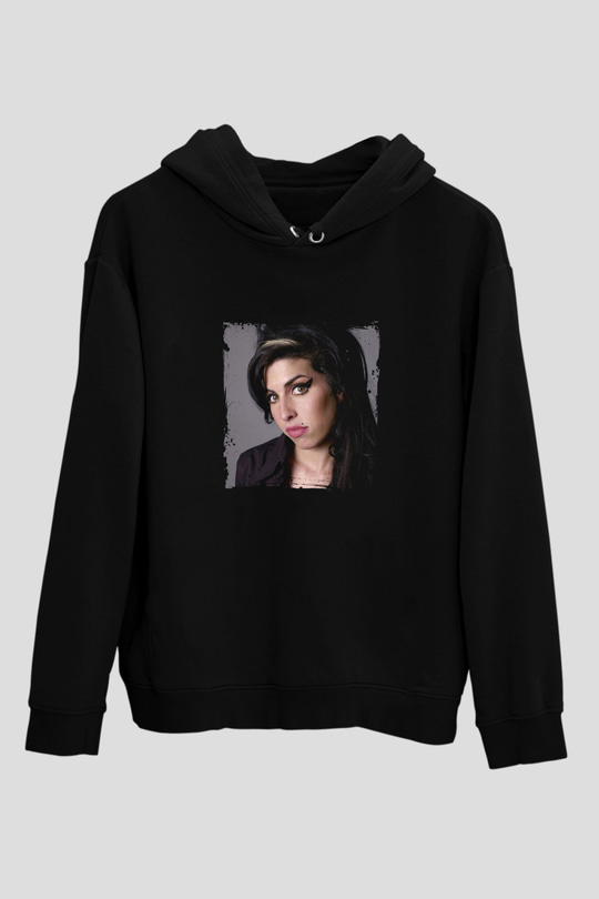 Amy Winehouse Baskılı Unisex Siyah Hoodie