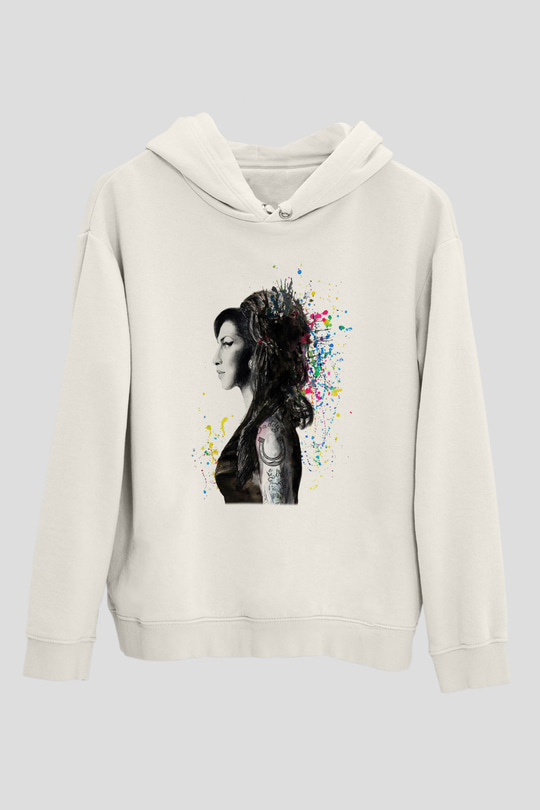 Amy Winehouse Beyaz Unisex Kapşonlu Sweatshirt