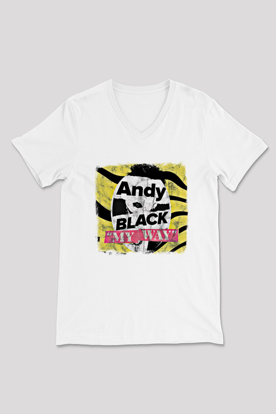 Andy Black Baskılı Unisex Beyaz V Yaka Tişört