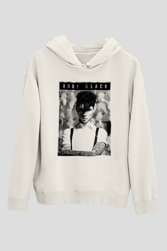 Andy Black Beyaz Unisex Kapşonlu Sweatshirt