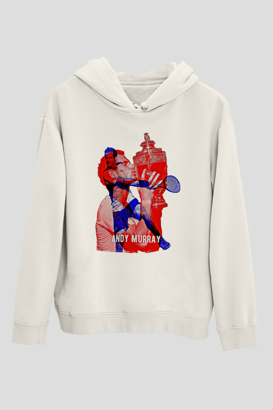 Andy Murray Baskılı Beyaz Unisex Kapüşonlu Sweatshirt