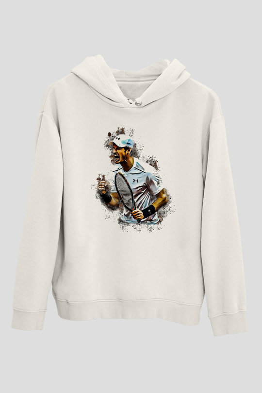 Andy Murray Baskılı Beyaz Unisex Kapüşonlu Sweatshirt