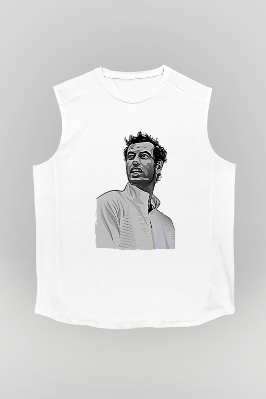Andy Murray Baskılı Beyaz Unisex Kolsuz Tişört - Tshirt