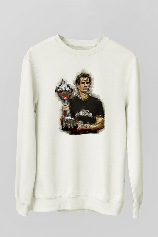 Andy Murray Baskılı Beyaz Unisex Sweatshirt