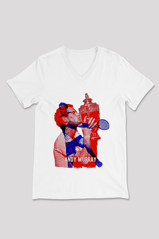 Andy Murray Baskılı Beyaz Unisex V Yaka Tişört - Tshirt