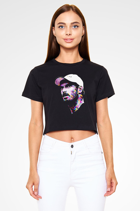 Andy Murray Baskılı Siyah Crop Top Kadın Tişört - Tshirt