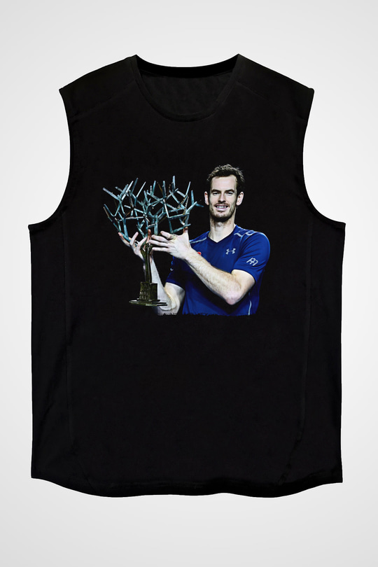 Andy Murray Baskılı Unisex Siyah Kolsuz Tişört - Tshirt