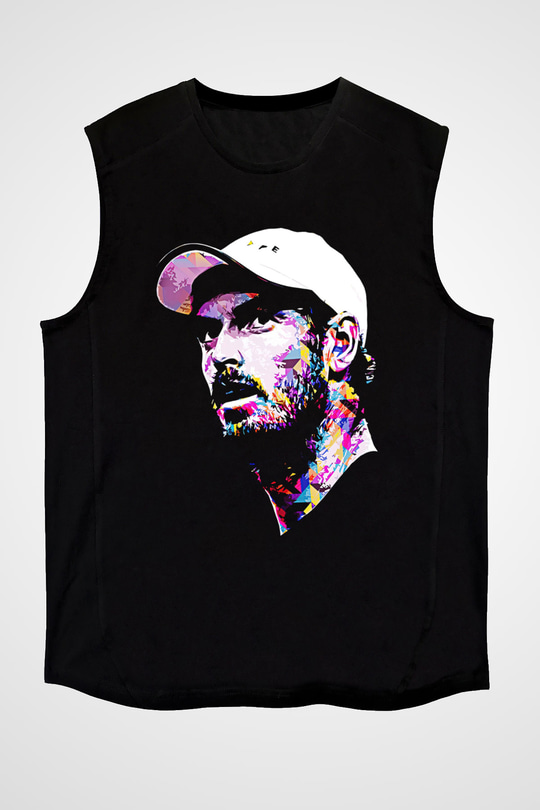 Andy Murray Baskılı Unisex Siyah Kolsuz Tişört - Tshirt