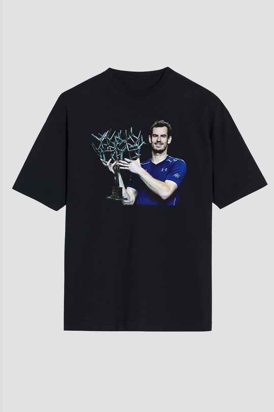 Andy Murray Baskılı Unisex Siyah Oversize Tişört - Tshirt