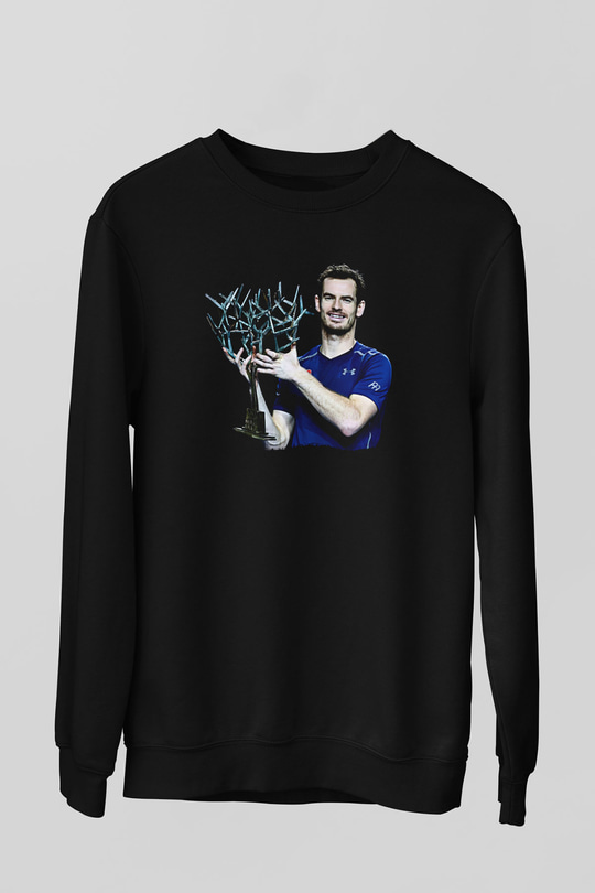 Andy Murray Baskılı Unisex Siyah Sweatshirt