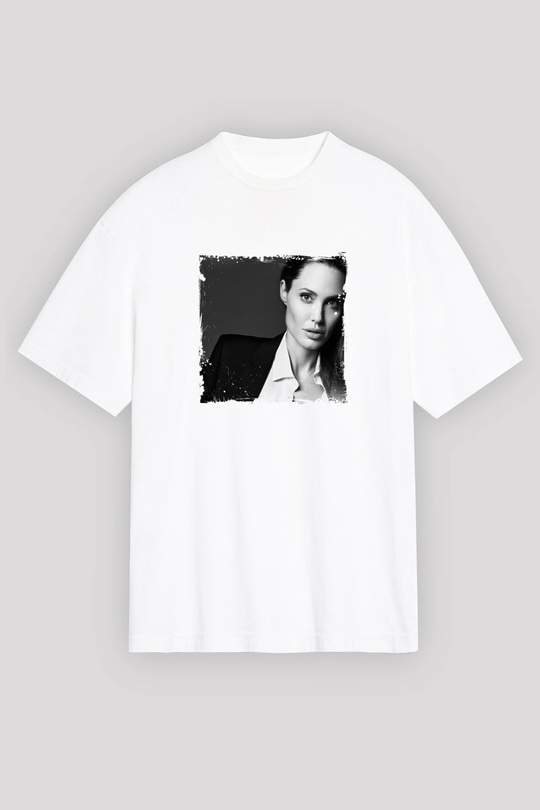 Angelina Jolie Unisex Baskılı Beyaz Tişört