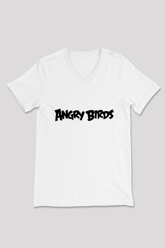 Angry Birds Beyaz Unisex V Yaka Tişört T-Shirt