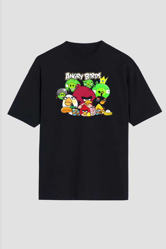 Angry Birds Siyah Unisex Oversize Tişört T-Shirt