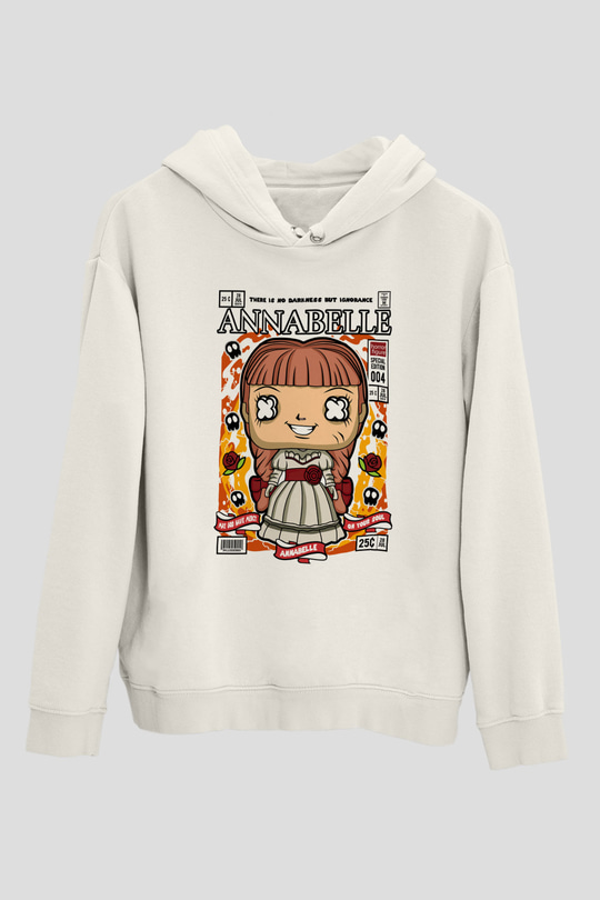 Annabelle Baskılı Unisex Beyaz Hoodie