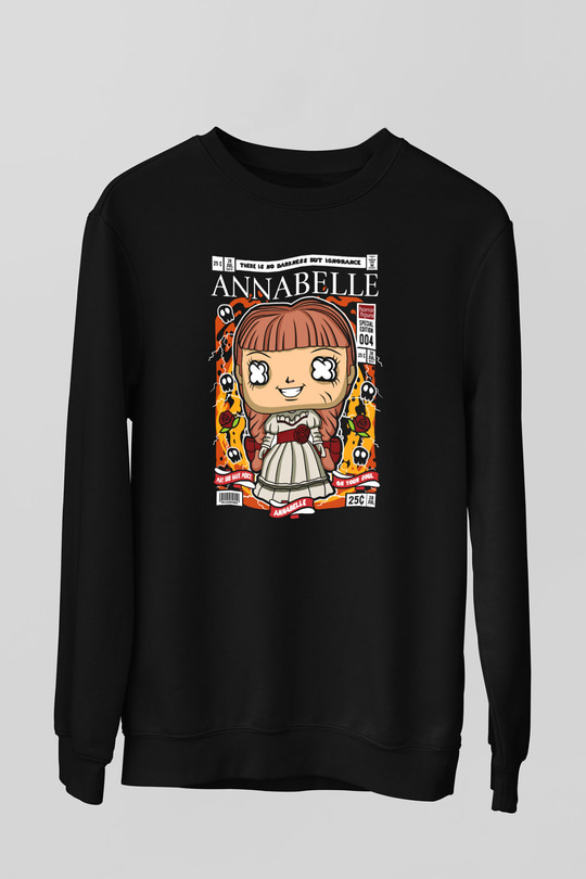 Annabelle Baskılı Unisex Siyah Sweatshirt