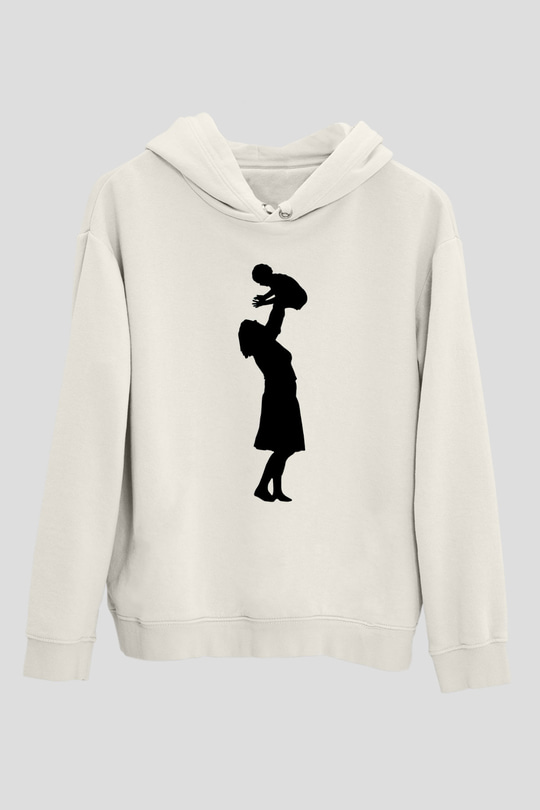 Anneler Günü Baskılı Beyaz Unisex Hoodie