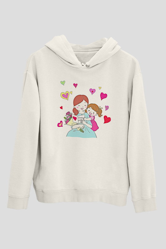 Anneler Günü Baskılı Beyaz Unisex Hoodie