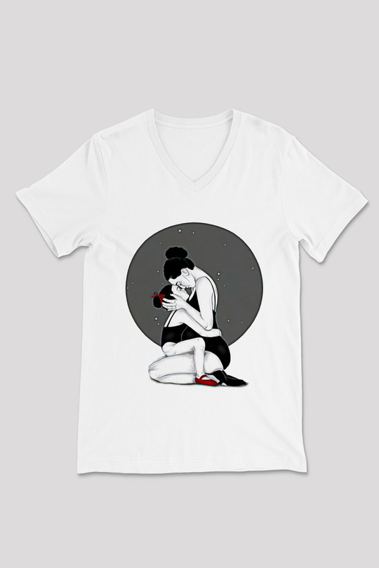 Anneler Günü Baskılı Beyaz Unisex V Yaka Tişört - Tshirt