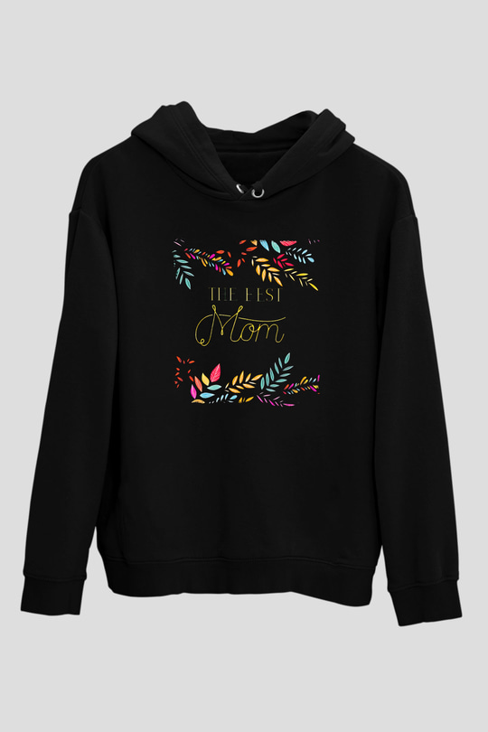 Anneler Günü Baskılı Unisex Siyah Hoodie