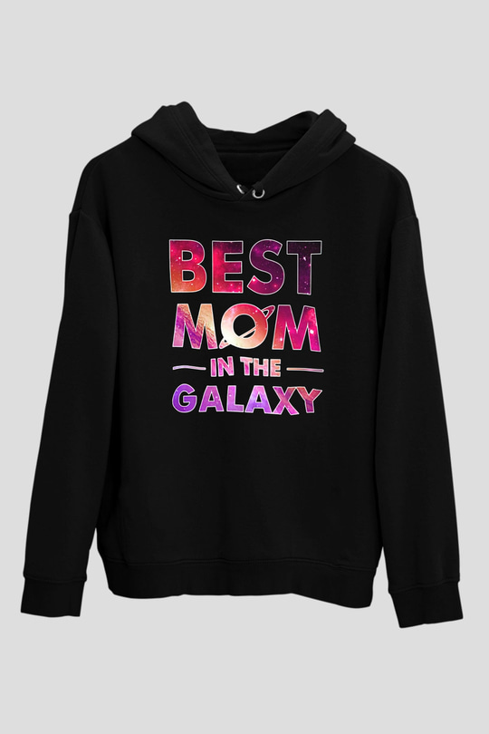 Anneler Günü Baskılı Unisex Siyah Hoodie