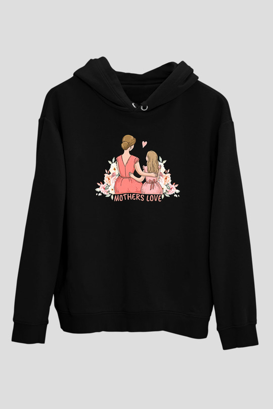 Anneler Günü Baskılı Unisex Siyah Hoodie