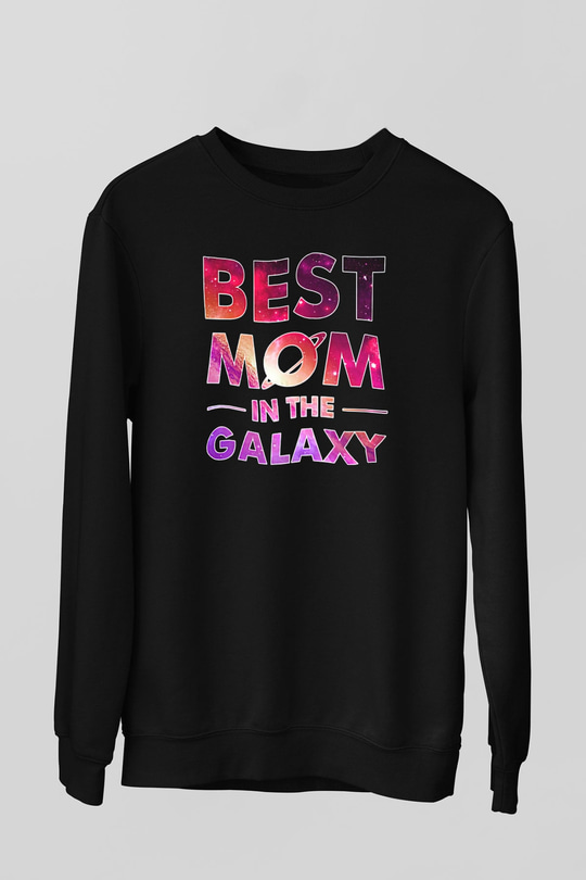 Anneler Günü Baskılı Unisex Siyah Sweatshirt