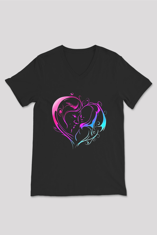 Anneler Günü Baskılı Unisex Siyah V Yaka Tişört - Tshirt