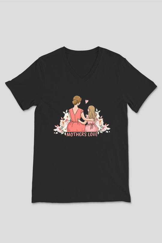 Anneler Günü Baskılı Unisex Siyah V Yaka Tişört - Tshirt